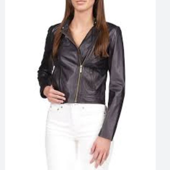 Michael Kors Black Lambskin Leather Moto Jacket S - Picture 11 of 11